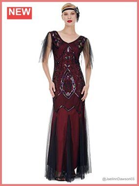 1920s Art Deco Sequin Maxi Dress Flapper Gatsby Formal Evening Gown